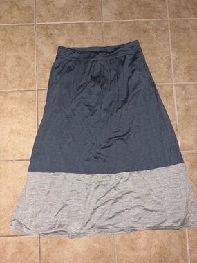 Eileen Fisher Blue and Light Gray Colorblock Midi Skirt
